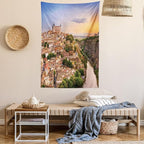 Ambesonne Scenery Tapestry, Toledo Spain Old City Over The Tagus River Downtown Castle Architecture, Wall Hanging for Bedroom Living Room Dorm Decor, 40" X 60", Apricot Cream Green