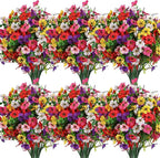 SHareconn 48 Bundles Artificial Flowers for Outdoors, Faux Plants Fake Silk Colorful Daisy Eucalyptus Lavender, UV Resistant for Outside Home Porch Patio Spring Decor, RedRosyPurpleYellowPinkWhite