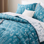 Bedsure Queen Comforter Set - Teal Blue Bed Set, 3 Pieces Cute Floral Bedding, 1 Soft Reversible Botanical Flowers Comforter and 2 Pillow Shams