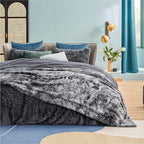 Bedsure GentleSoft Sherpa Fluffy Blanket King Size for Bed - Fleece Warm and Cozy for Women Gift, Plush & Fuzzy Faux Christmas Fur Blanket for Couch, Sofa Decor, Tie Dye Design, Grey, 108x90 Inches