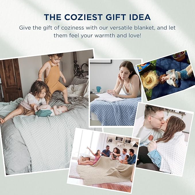 Bedsure Cooling Cotton Waffle King Size Blanket - Lightweight Breathable Summer Blanket of Rayon Derived from Bamboo for Hot Sleepers, Luxury Throws for Bed, Couch and Sofa, Fog Blue, 104x90 Inches