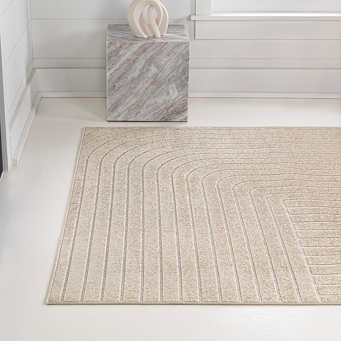 Eyely NCS101E-4 Odense High-Low Minimalist Angle Geometric Beige/Cream 4 ft. x 6 ft. Indoor/Outdoor Area Rug, for Home, Backyard, Patio, Porch, Bedroom, Kitchen, Living Room