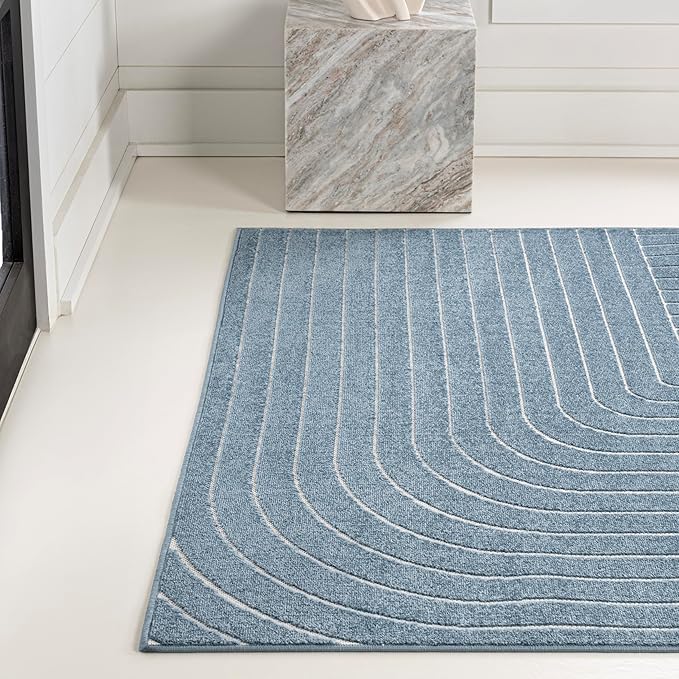 Eyely NCS101D-8 Odense High-Low Minimalist Angle Geometric Dark Blue/Cream 8 ft. x 10 ft. Indoor/Outdoor Area Rug, for Home, Backyard, Patio, Porch, Bedroom, Kitchen, Living Room
