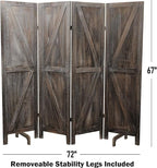 Premium Home 4-Panel Room Divider – Rustic Brown Barn Door, K Pattern Folding Privacy Screen, Partition Wall
