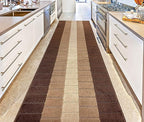 Custom Size Modern Geometric Pattern Carpet Runner Rug for Hallways, Slip Resistant Latex Rubber Backed, 31 inch Wide X Customized Length, Squares Brown, 31 inch X 14 feet