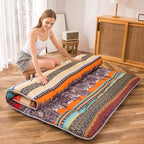 MAXYOYO Bohemian Retro Floor Mattress Vintage Floral Japanese Futon Mattress Roll Up Thicken Sleeping Bed Portable Camping Mattress Floor Lounger Couch Bed Mattress Pad, Full Size