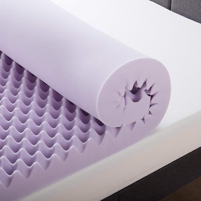 Best Price Mattress 4 Inch Egg Crate Memory Foam Mattress Topper with Soothing Lavender Infusion, CertiPUR-US Certified, Dorm Essentials, Queen