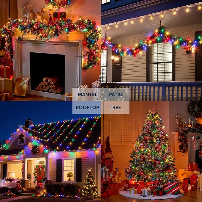 Joiedomi Multicolor Christmas String Lights,450(3x150) 93.6FT Christmas Fairy Tree Lights Plug in for Indoor Outdoor Xmas Decorations Patio Holiday Theme Party Yard House,Green Wire