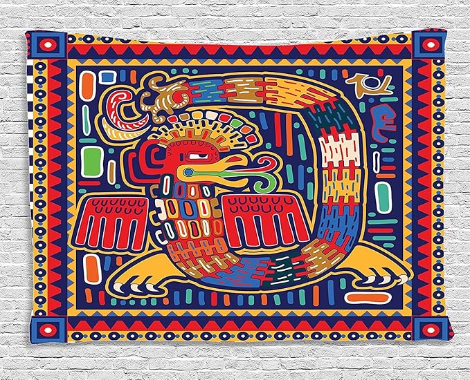 Ambesonne Mexican Tapestry, Culture Pattern Colorful Artwork Abstract Snake in Vivid Folk Style, Wide Wall Hanging for Bedroom Living Room Dorm, 60" X 40", Mustard Orange