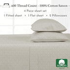 California Design Den California King Sheet Sets - 400 Thread Count Sateen, Natural 100% Cotton Sheets, Deep Pocket Cooling and Durable Bedding Set - Taupish-Sage Crosshatch
