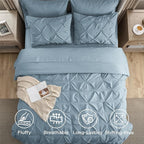 Bedsure King Size Comforter Set Light Blue - Bed in a Bag Bedding Set 7 Pieces, GentleSoft™ Pintuck Bed Set Gift for Family, Pinch Pleat Light Blue Comforter with Sheets, Pillowcases & Shams