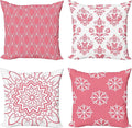 Ambesonne Retro Throw Pillow Cushion Case Pack of 4, Trellis Grid Medieval Floral Damask Mandala Flower Ornament in Modern Monochrome, Modern Accent Double-Sided Digital Printing, 18", Pastel Pink