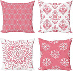 Ambesonne Retro Throw Pillow Cushion Case Pack of 4, Trellis Grid Medieval Floral Damask Mandala Flower Ornament in Modern Monochrome, Modern Accent Double-Sided Digital Printing, 18", Pastel Pink