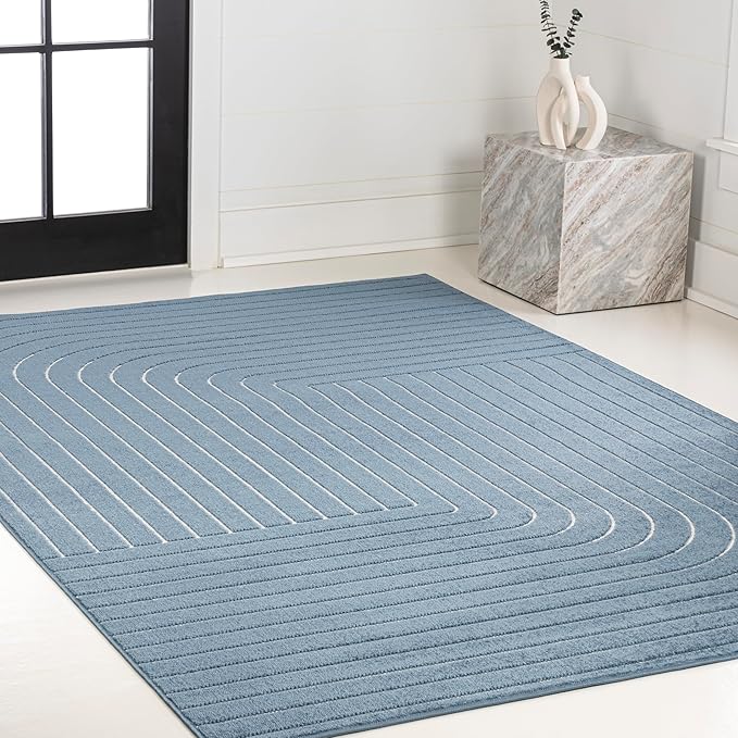 Eyely NCS101D-3 Odense High-Low Minimalist Angle Geometric Dark Blue/Cream 3 ft. x 5 ft. Indoor/Outdoor Area Rug, for Home, Backyard, Patio, Porch, Bedroom, Kitchen, Living Room