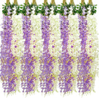 Giegxin 24 Pcs Artificial Wisteria Hanging Flowers 3.6 ft Artificial Fake Wisteria Vine Rattan Hanging Garland Silk Flowers String for Wall Home Wedding Party Greenery Decorations (Purple,White)