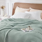 Bedsure Cooling Cotton Waffle Full Size Blanket - Lightweight Breathable Blanket of Rayon Derived from Bamboo for Hot Sleepers, Luxury Throws for Bed, Couch and Sofa, Mint Green, 80x90 Inches