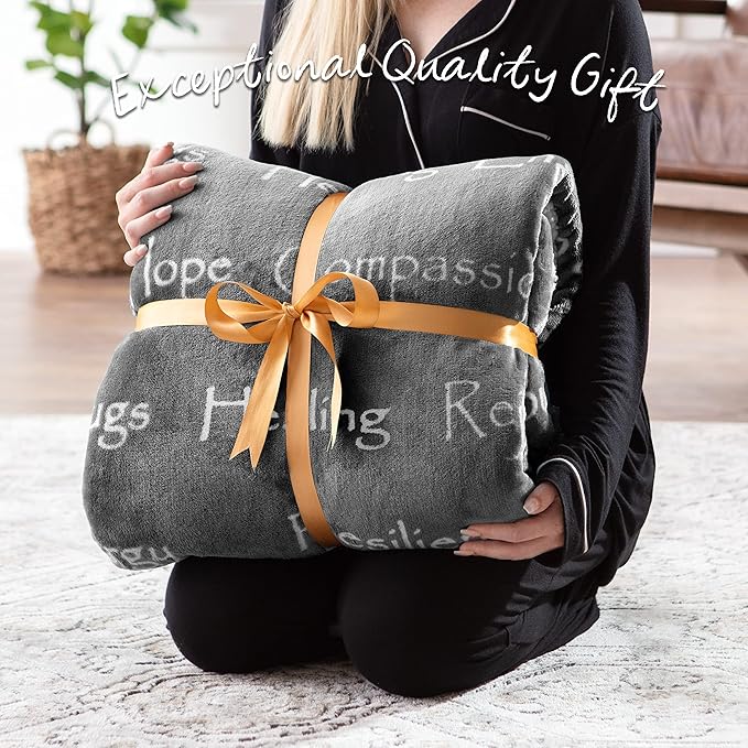 Chanasya Premium Sympathy Warm Hugs Gift Throw Blanket - Healing Gift Cancer Chemo Survivor Get Well Caring Gifts - Comfort Gift Blanket for Love Support Strength - Women Men Friend Grandpa - Gray