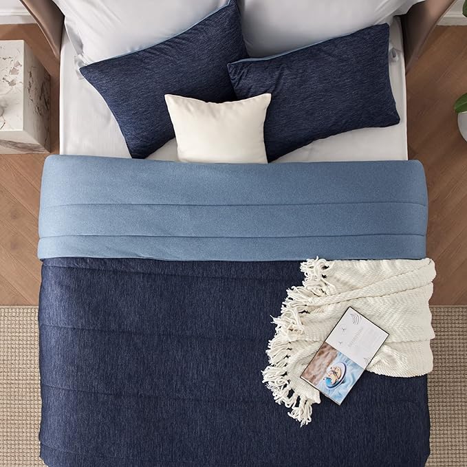 Bedsure Full Comforter Set - Cooling and Warm Bed Set, Navy Blue Reversible Bedding for All Season, 3 Pieces, 1 Full Size Comforter (82"x88") and 2 Pillow Cases (20"x26")