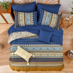 Cottolester Boho Comforter Set Full Size 8 Pieces,Brown Blue Bohemian Comforter Paisley Striped Bed in A Bag,Soft Microfiber Bedding Set for All Season