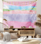 Lunarable Abstract Tapestry Queen Size, Paintbrush Watercolor Large Pastel Horizontal Stripes in Various Tones Boho Print, Wall Hanging Bedspread Bed Cover Wall Decor, Queen Size, Lilac Pink