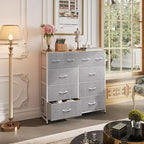 WLIVE Fabric Dresser for Bedroom, Dresser with 10 Drawers, Storage Tower with Fabric Bins, Double Dressers, Chest of Drawers for Closet, Living Room, Hallway, Light Grey