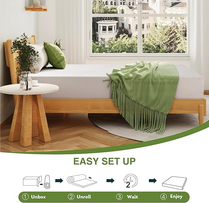 EGOHOME Twin XL Memory Foam Mattress, 12 Inch Bed Mattress in a Box with Cooling Green Tea Gel, Relieve Pressure with Medium Support, CertiPUR-US Certified, 80''L x 38''W, White