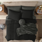 Monbix Queen Comforter Set - 7 Pieces Black Bed in a Bag Queen Bedding Sets with Comforters, All Seasons Down Alternative Comforter Bed Set with Sheets,Pillowcases & Shams