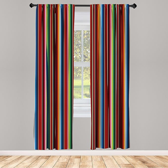Ambesonne Cinco de Mayo Curtains, Mexican Serape Colorful Stripes Vertical Lines Latino Illustration, Window Treatments 2 Panel Set for Living Room Bedroom Decor, Pair of - 28" x 84", Burgundy Blue