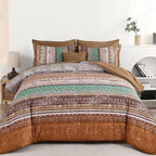 Boho King Size Comforter Set 8 Pieces, Brown Bohemian Striped Bed in a Bag, Paisley Soft Microfiber Bedding Comforter Set