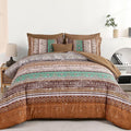 Boho Queen Comforter Set 8 Pieces, Brown Bohemian Striped Bed in a Bag, Paisley Soft Microfiber Bedding Comforter Set