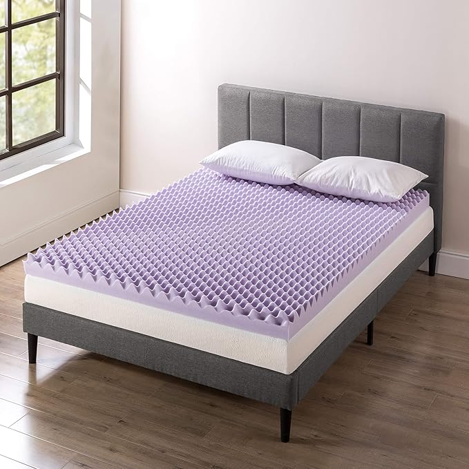 Best Price Mattress 4 Inch Egg Crate Memory Foam Mattress Topper with Soothing Lavender Infusion, CertiPUR-US Certified, Dorm Essentials, King