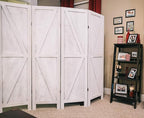 Premium Home 4-Panel Room Divider – Rustic White Barn Door, K Pattern Folding Privacy Screen, Partition Wall