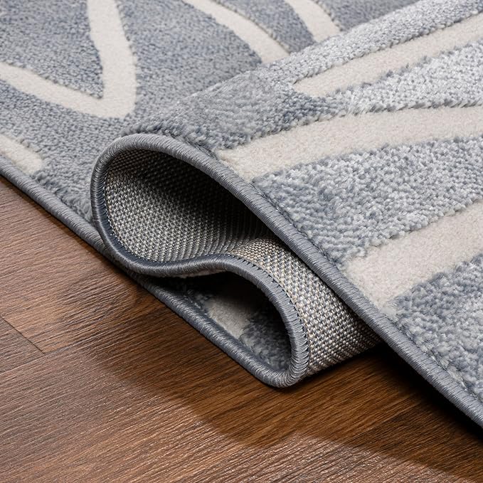 JONATHAN Y Graphic Lines High-Low Indoor Area Rug 4X6 Blue/White, Alcina Modern Scandinavian for Living Room, Bedroom, Kitchen, Easy-Cleaning, High Traffic, Pet-Friendly, Non-Shedding SND102D-4