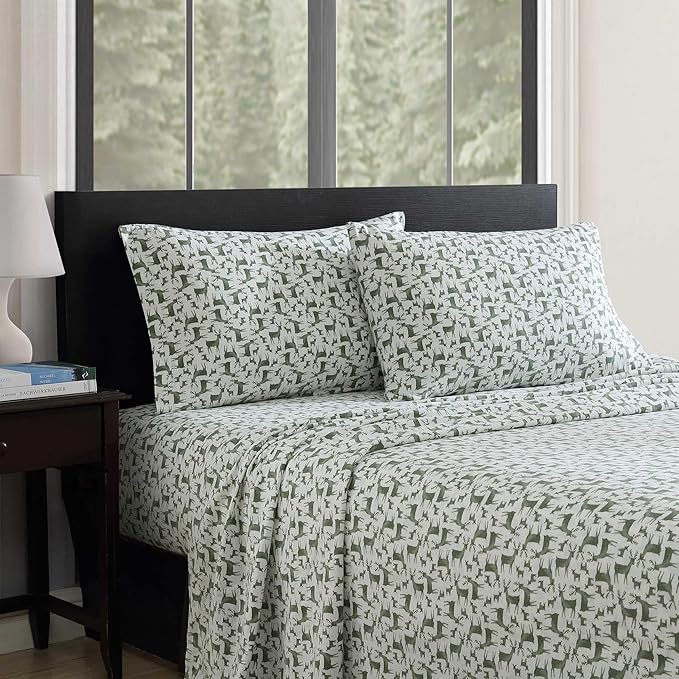 Eddie Bauer - Twin Sheets, Cotton Flannel Bedding Set, Brushed for Extra Softness, Cozy Home Decor, Oeko-Tex Certified (Deer Camp Green, Twin)