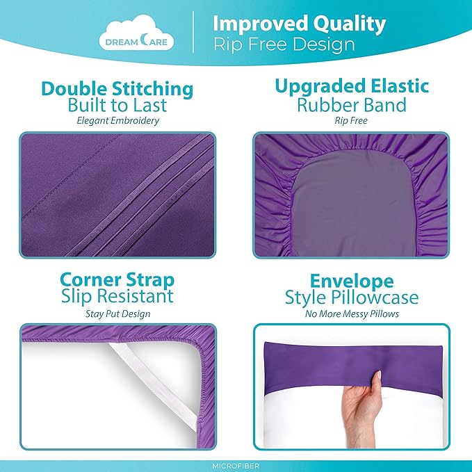 DREAMCARE King Size Sheets Set – 6 pcs Cooling Bed Sheets – up to 15” Deep Pocket King Sheet Set – 2500 Supreme Collection – Extra Soft 100% Brushed Microfiber Hotel Luxury with Side Pocket – Purple