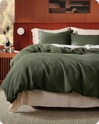 Bedsure Cotton Duvet Cover Set - 100% Cotton Waffle Weave Olive Green Duvet Cover California King Size, GentleSoft™ and Breathable Cal King Bedding Set for All Season, 3 Pieces, 104"x98"