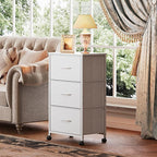 WLIVE Dresser with 3 Drawers, Fabric Nightstand, Cabinet with Wheels, Organizer Storage Dresser for Bedroom, Office, Entryway, Closets, Sturdy Steel Frame, Wood Top, Easy Pull Handle, White