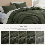 Bedsure 100% Cotton Duvet Cover King Size with Fitted Sheet - 4 Pieces Olive Green Waffle Weave Bedding Set, GentleSoft™ and Breathable, Includes 1 Duvet Cover 104x90, 1 Fitted Sheet, 2 Pillow Shams