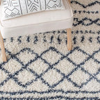 SAFAVIEH Arizona Shag Collection Accent Rug - 4' x 6', Ivory & Slate, Moroccan Design, Non-Shedding & Easy Care, 1.6-inch Thick Ideal for High Traffic Areas in Entryway, Living Room, Bedroom (ASG741M)