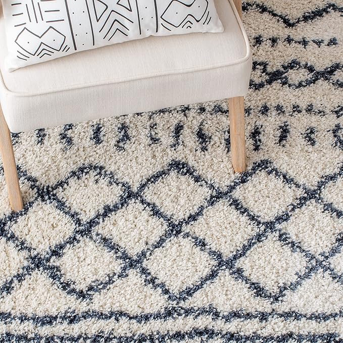 SAFAVIEH Area Rug 8x10 - Arizona Shag Collection - Large - Ivory & Slate, Moroccan Design, Non-Shedding & Easy Cleaning, Ultra Plush Thick Pile, Ideal for Living Room, Bedroom, Dining Space (ASG741M)