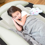 Sleepah Inflatable Toddler Travel Bed Portable Kids Air Mattress Set w Safety Rail Guards for Kids & Toddlers – Includes Pump, Carry Case, Pillow & More - Perfect Transitional Cot (Beige)