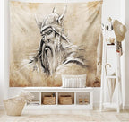 Lunarable Viking Tapestry, Sketch Style Scandinavian Warrior with Beard and Hat Masculine Portrait Tattoo, Wide Wall Hanging for Bedroom Living Room Dorm, 60" X 40", Beige Tan
