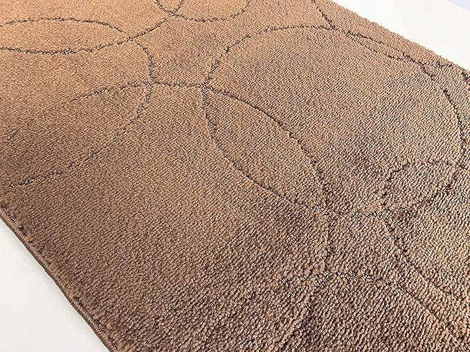 Custom Size Modern Geometric Pattern Carpet Runner Rug for Hallways, Slip Resistant Latex Rubber Backed, 31 inch Wide X Customized Length, Circles Brown, 31 inch X 32 feet