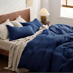 Bedsure Cotton Duvet Cover Set - 100% Cotton Waffle Weave Navy Duvet Cover Oversized King Size, GentleSoft™ and Breathable Bedding Set for All Season, 3 Pieces, 120"x98"