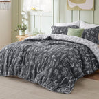 Bedsure California King Comforter Set - Dark Grey Bed Set, 3 Pieces Cute Floral Bedding, 1 Soft Reversible Botanical Flowers Comforter and 2 Pillow Shams