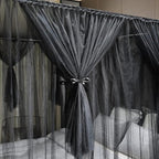 Joyreap 4 Corners Post Canopy Bed Curtain Black- King Size Royal Luxurious Cozy Drapes Netting- Elegant Bedroom Decoration Accessories for Adults