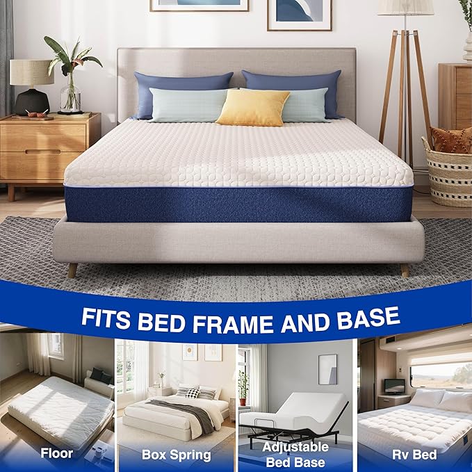 10 Inch Queen Size Mattress, Gel Cooling Memory Foam Mattress in A Box, Medium Firm Feel for Back Pain Relief, CertiPUR US Certified