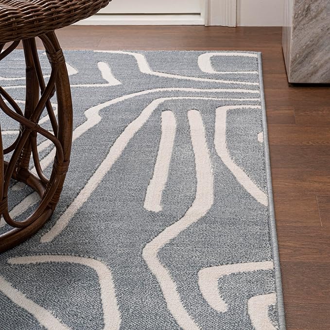 JONATHAN Y Graphic Lines High-Low Indoor Area Rug 8X10 Blue/White, Alcina Modern Scandinavian for Living Room, Bedroom, Kitchen, Easy-Cleaning, High Traffic, Pet-Friendly, Non-Shedding SND102D-8