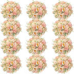 Tigeen Artificial Flowers Artificial Peonies Silk Flowers Faux Peony Fake Peony Silk Hydrangea Bouquet for Wedding Table Centerpiece Floral Vase Decor(Orange,12 Bundles)