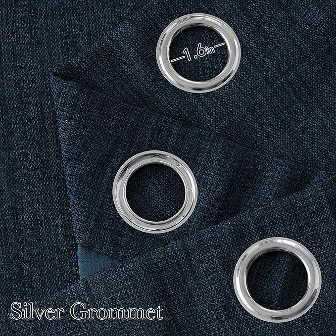 NICETOWN Short Faux Linen Navy Blue Blackout Curtains 63 inches Long for Kitchen - Privacy Panels for Living Room Bedroom, Modern Farmhouse Style Easy Care Grommet Top, 2 Panels, W42 by L63